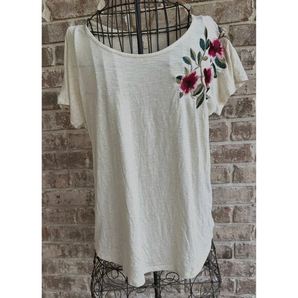 Adiva Embroidered Top Medium Cream Textured Floral Dolman Style Sleeves … - Picture 1 of 12